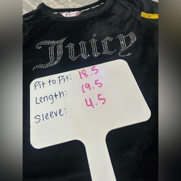 Juicy Couture Velour Crop Top Size L Black Big Rhinestone Bling Logo Y2K Style - Picture 5 of 5
